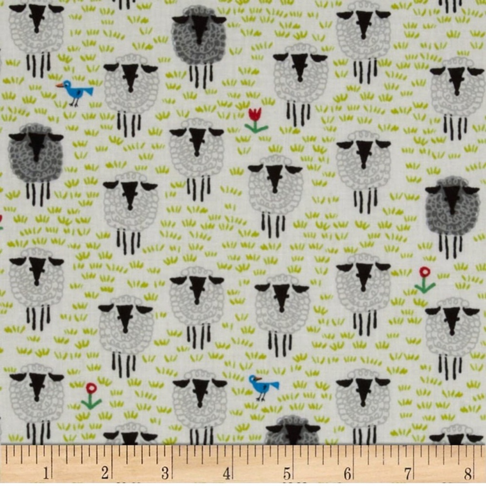Cloud 9 Happy Drawing Too Organic Cotton Sheep White Fabric 2 Yards 44” Wide